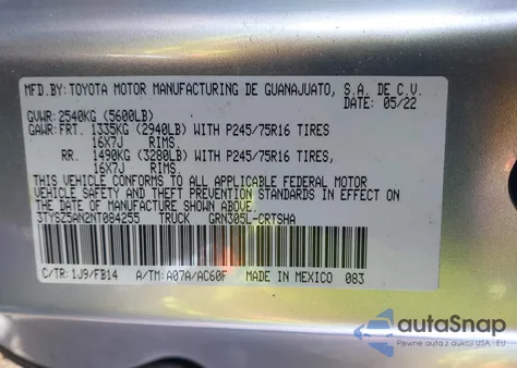 2022 Toyota Tacoma Sr V6 z USA, uszkodzony, nr VIN 3TYSZ5AN2NT084255